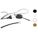 Cordon : fiche plate + câble + interrupteur à pied - Noir/Blanc/Doré/Transparent